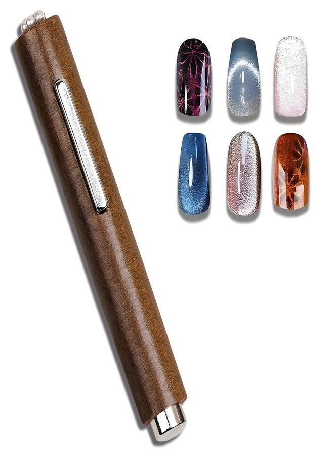 uadbau Cat Eye Magnet for Nails, Multi-Functional Wooden Handle Nail Magnet Pen, 3-in-1 Cylindrical Art DIY Tool for Stunning Cat Eye Gel Polish Design (Black Walnut) - Image 1